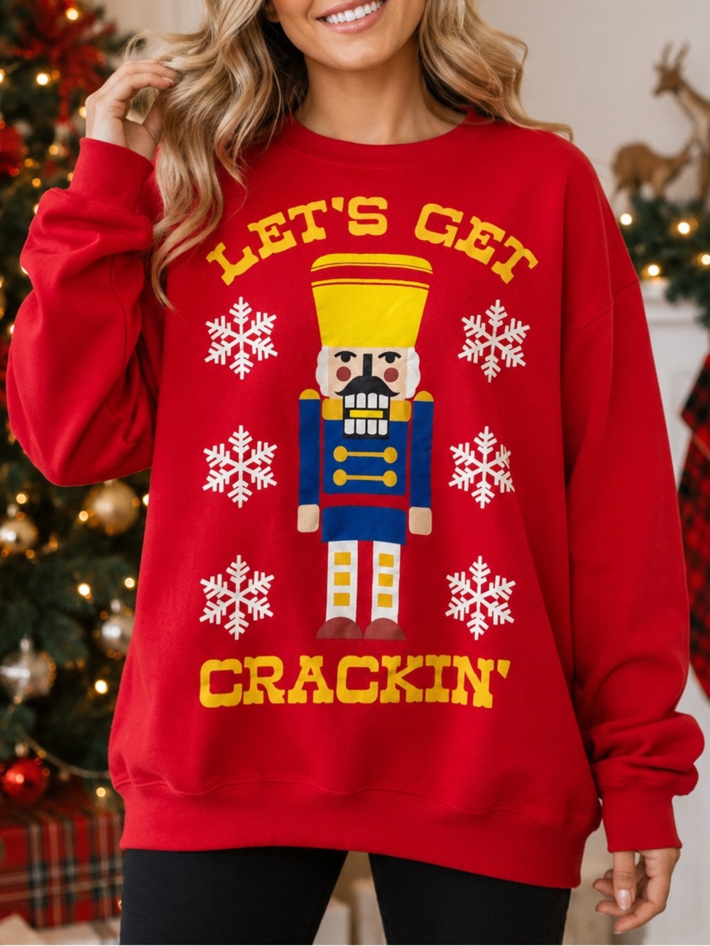 Holiday Time Nutcracker Christmas Sweatshirt 2XL Red Let’s Get Crackin Ugly